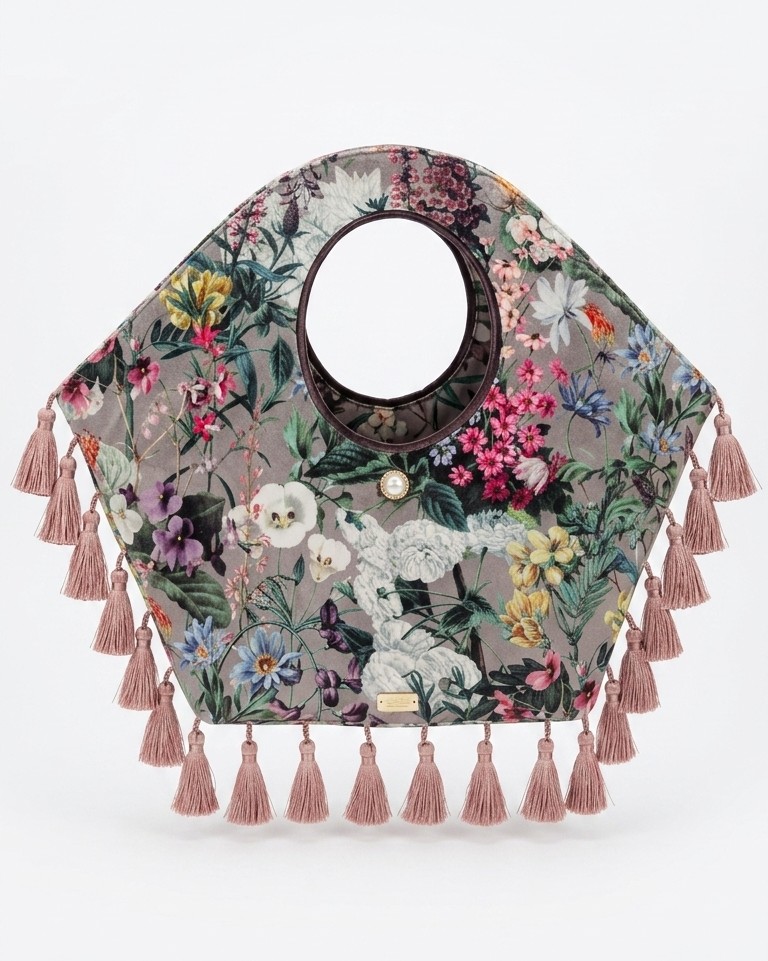 [FORGET ME NOT] Autumn Floral Velvet & Tassels bag